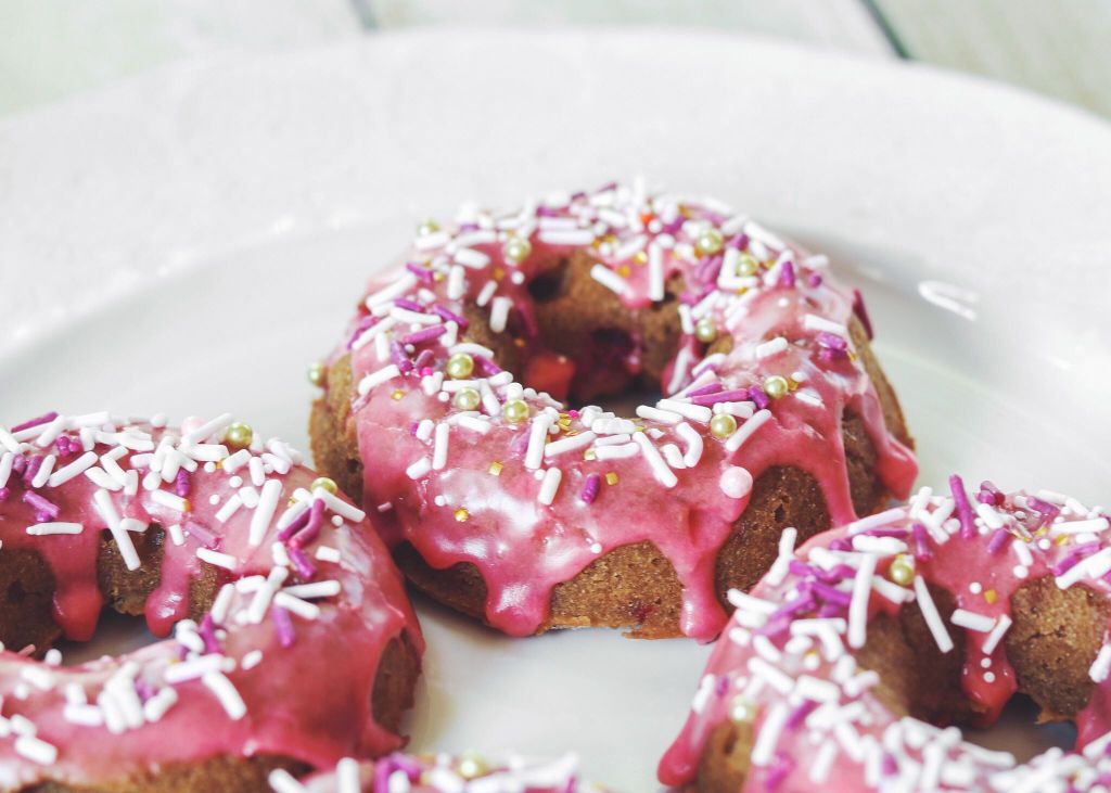 grain-free strawberry donuts.